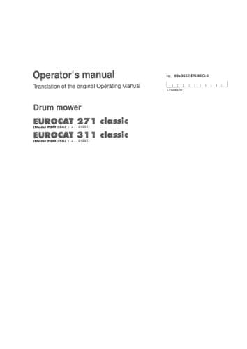Pottinger Drum Mower Eurocat Classic 271 & 311 Operators Manual