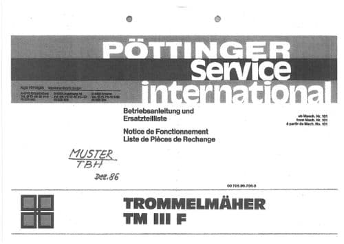 Pottinger Drum Mower TMIIIF Operators Manual