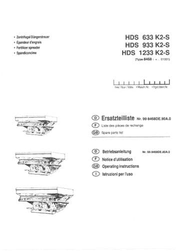 Pottinger Fertiliser Spreader HDS633 HDS933 HDS1233 K2S Operators Manual
