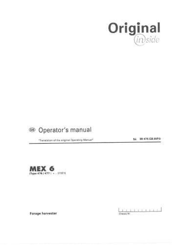 Pottinger Forage Harvester MEX 6 Operators Manual
