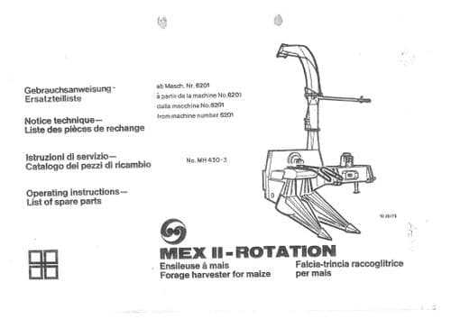 Pottinger Forage Harvester MEX II Rotation Operators Manual and Spare Parts List