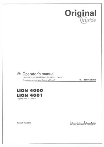 Pottinger Harrow LION 4000 4001 Operators Manual