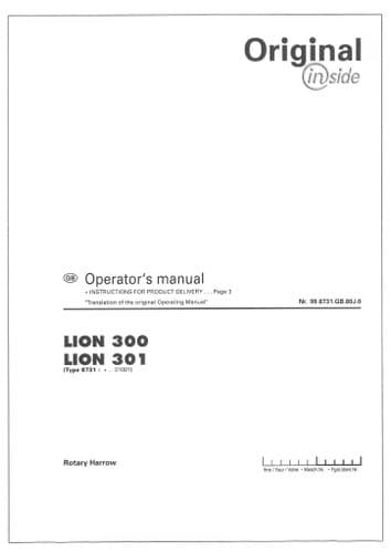 Pottinger Harrows LION 300 301 Operators Manual
