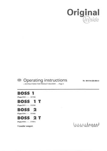 Pottinger Loader Wagon Boss 1, 1T, 2 & 2T Operators Manual