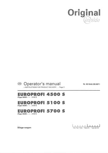 Pottinger Loader Wagon Europrofi 4500S 5100S 5700S Operators Manual