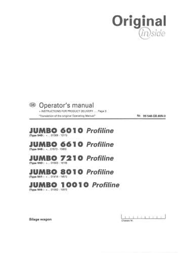 Pottinger Loader Wagon Jumbo 6010 6610 7210 8010 10010 Profiline Operators Manual
