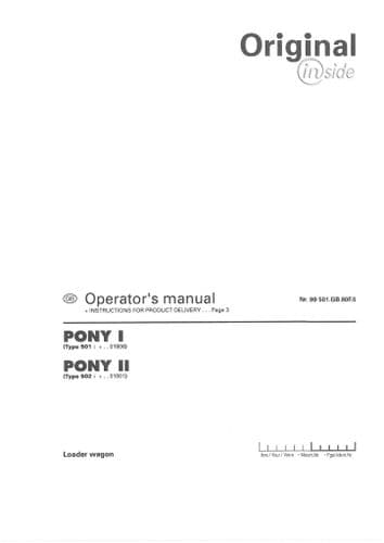 Pottinger Loader Wagon Pony I & Pony II Operators Manual