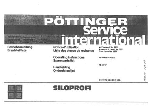 Pottinger Loader Wagon Siloprofi Operators Manual *FRENCH*