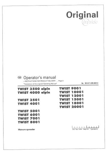 Pottinger Manure Spreader TWIST 3500 Alpin 4000 Alpin 3501 4001 5001 6001 7001 8001 Operators Manual