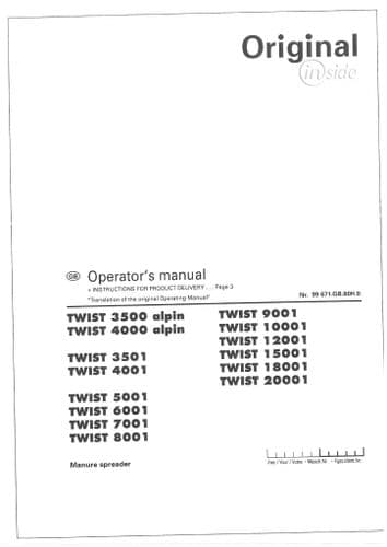 Pottinger Manure Spreader TWIST 9001 10001 12001 15001 18001 20001 Operators Manual