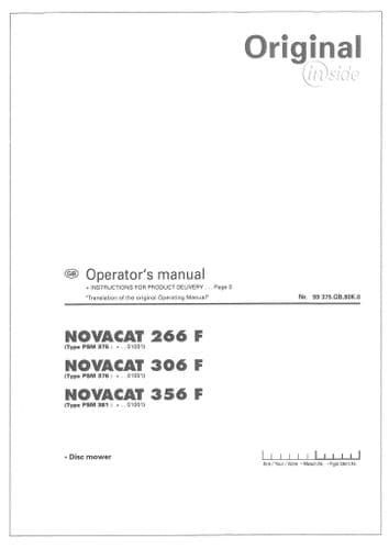 Pottinger Mower Nova CAT 266F 306F 356F Operators Manual