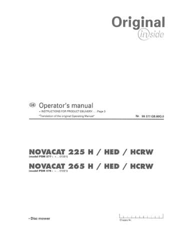 Pottinger Mower NovaCat 225H 225HED 225HCRW 265H 265HED 265HCRW Operators Manual