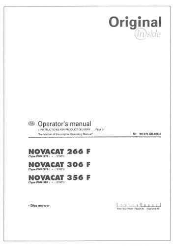 Pottinger Mower Novacat 266F 306F 356F Operators Manual