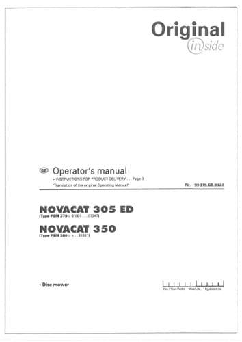 Pottinger Mower Novacat 305ED 350 Operators Manual