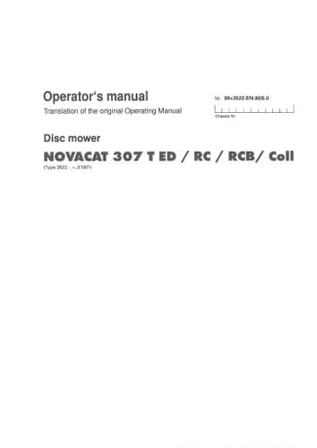 Pottinger Mower Novacat 307TED 307RC 307RCB 307Coll Operators Manual