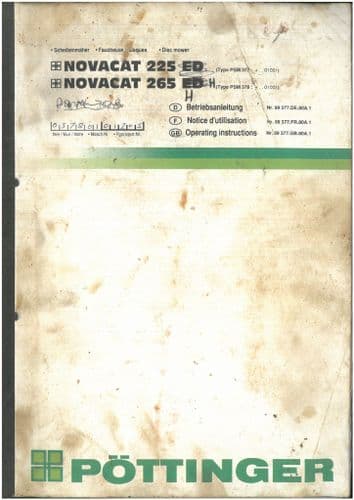 Pottinger NOVACAT 225 265 ED Mower Operators Manual - ORIGINAL
