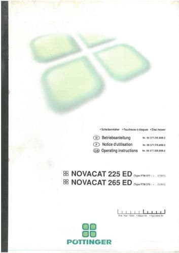 Pottinger NOVACAT 225 265 ED Mower Operators Manual