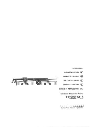 Pottinger Rotary Swather EUROTOP 1251 A Operators Manual