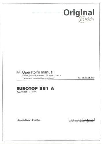 Pottinger Rotary Swather EUROTOP 881 A Operators Manual