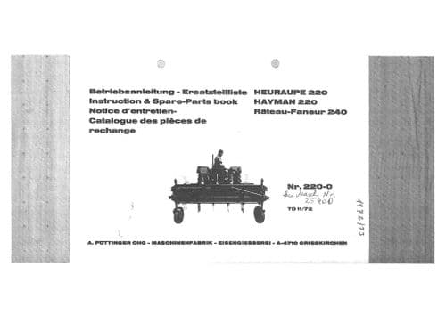 Pottinger Rotary Swather HAYMAN 220 Operators & Parts Manual