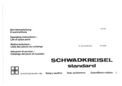 Pottinger Rotary Swather SCHWADKREISEL Standard Operators & Parts Manual