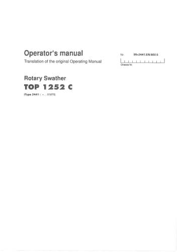Pottinger Rotary Swather SCHWADKREISEL Top 1252C Operators Manual