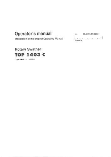 Pottinger Rotary Swather SCHWADKREISEL Top 1403C Operators Manual