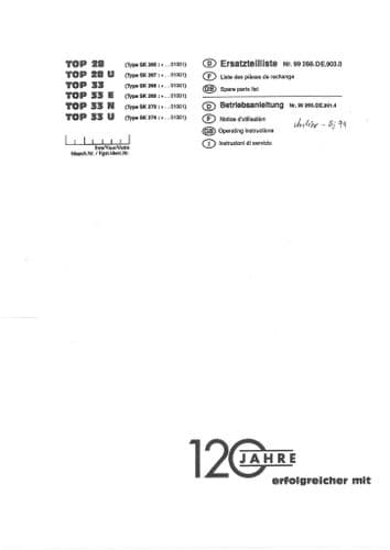 Pottinger Rotary Swather SCHWADKREISEL Top 28 28U 33 33E 33N 33U Operators & Spare Parts Manual