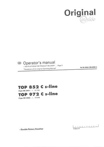 Pottinger Rotary Swather SCHWADKREISEL Top 852C S-Line 972C S-Line Operators Manual