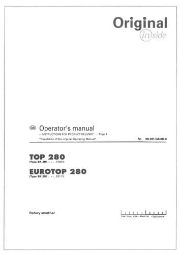 Pottinger Rotary Swather TOP 280, EUROTOP 280 Operators Manual