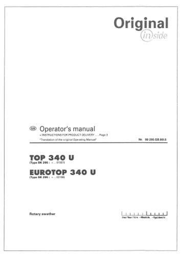 Pottinger Rotary Swather TOP 340 U, EUROTOP 340 U Operators Manual