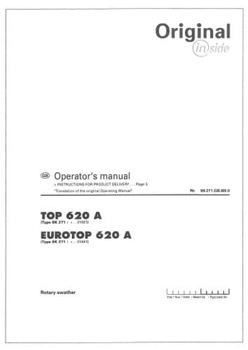 Pottinger Rotary Swather TOP 620 A, EUROTOP 620 A Operators Manual
