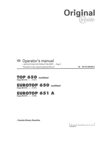 Pottinger Rotary Swather TOP 650 multilast, EUROTOP 650 multilast, EUROTOP 651 A Operators Manual