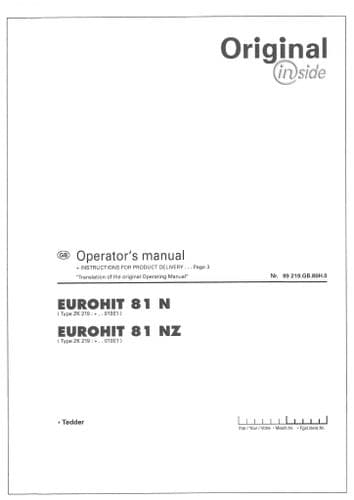 Pottinger Rotary Tedder EUROHIT 81N 81NZ Operators Manual
