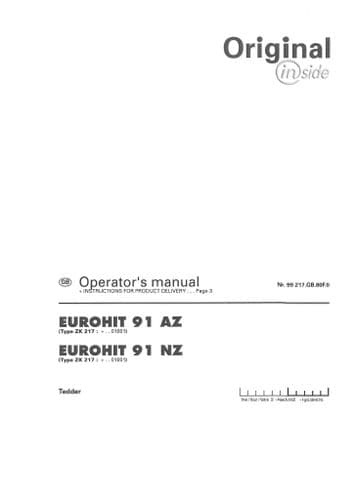 Pottinger Rotary Tedder EUROHIT 91 AZ 91 NZ Operators Manual
