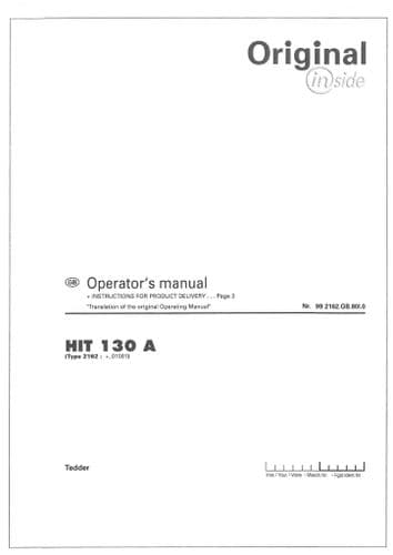 Pottinger Rotary Tedder HIT 130 A Operators Manual
