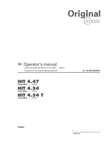 Pottinger Rotary Tedder HIT 4.41 4.54 4.54 T Operators Manual