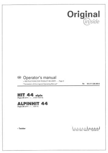 Pottinger Rotary Tedder HIT 44 Alpin & ALPINHIT 44 Operators Manual