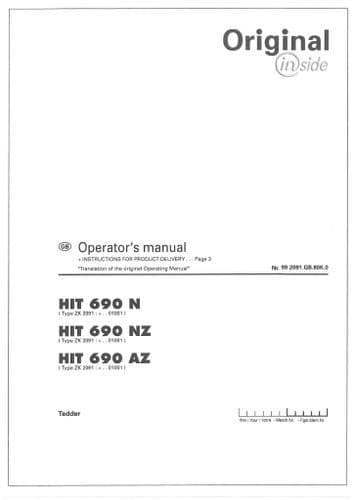 Pottinger Rotary Tedder HIT 690 N 690 NZ 690 AZ Operators Manual