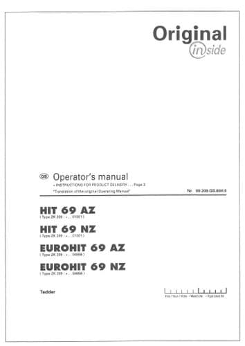 Pottinger Rotary Tedder HIT 69AZ 69NZ EUROHIT 69AZ 69NZ Operators Manual