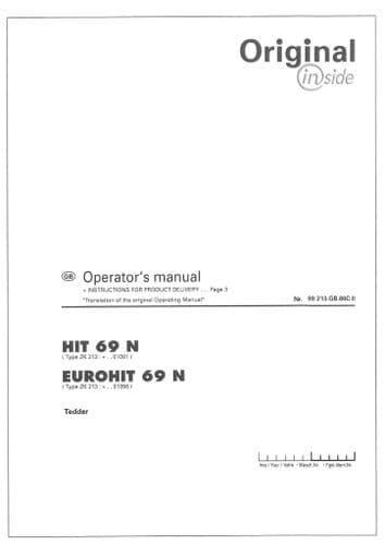 Pottinger Rotary Tedder HIT 69N EUROHIT 69N Operators Manual