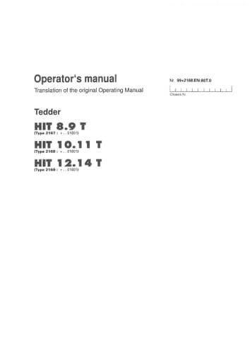 Pottinger Rotary Tedder HIT 8.9T, 10.11T, 12.14T Operators Manual