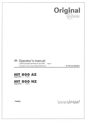 Pottinger Rotary Tedder HIT 800 AZ HIT 800 NZ Operators Manual