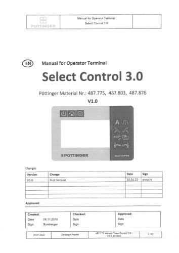 Pottinger Select Control Terminal 3.0 Operators Manual