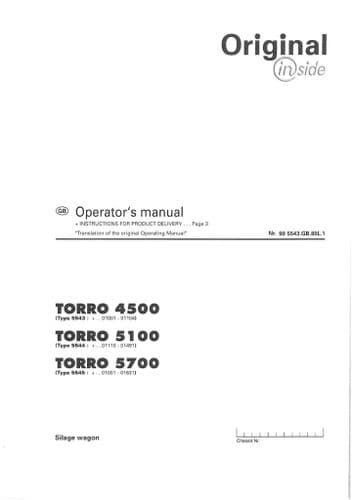 Pottinger Silage  Wagon Torro 4500 5100 5700 Operators Manual