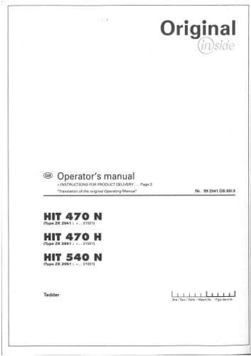 Pottinger Tedder HIT 470N 470H 540N Operators Manual