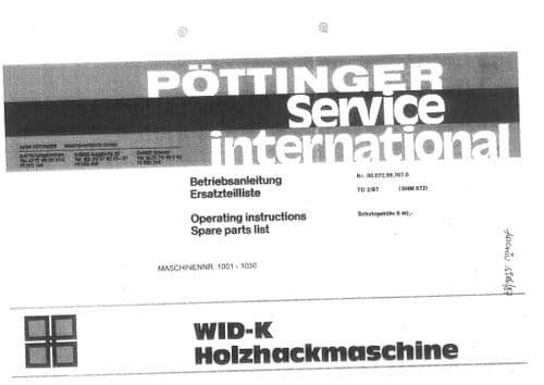 Pottinger Wood Chipper WID-K Operators Manual and Spare parts List