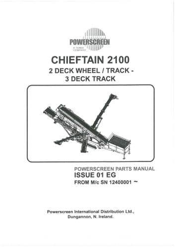 Powerscreen Terex Chieftan 2100 Screening Machine Parts Manual