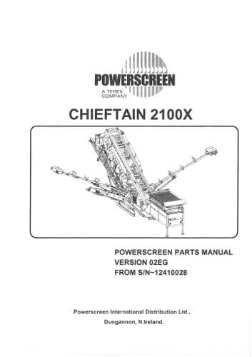 Powerscreen Terex Chieftan 2100X Screening Machine Parts Manual