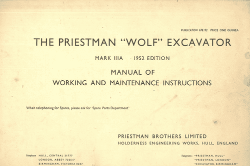Priestman Wolf Brothers Excavator Operators Manual